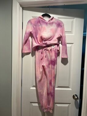 Love Squared Pink & Lavender Tie-Dye Waffle Hoodie Set - Cozy Two-Piece